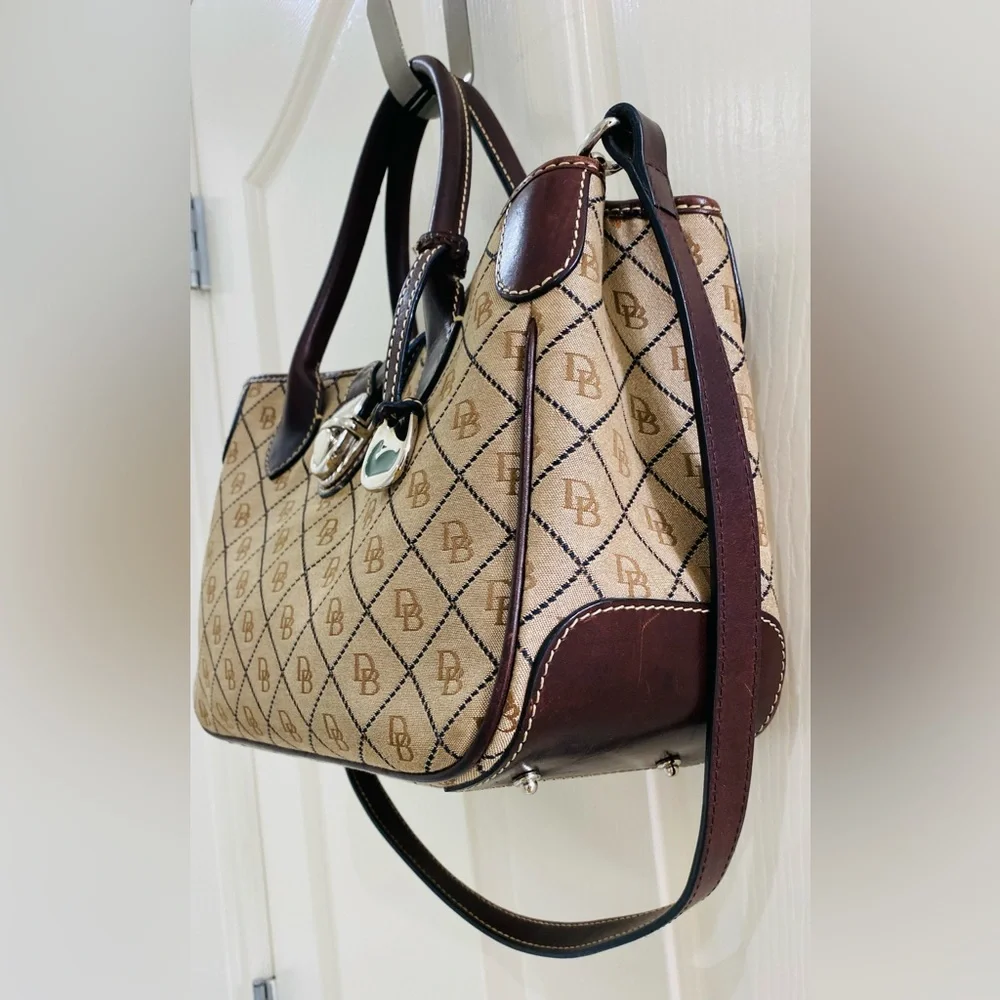 Designer-Style Beige and Dark Brown Monogram Shoulder Bag